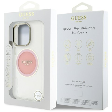 Etui Guess IML Metal Colored Circle Classic Logo MagSafe do iPhone 16 Pro Max różowy