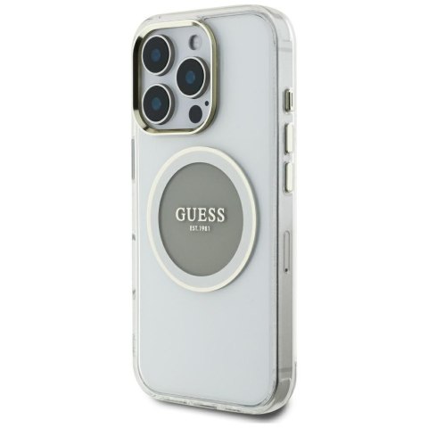 Etui Guess IML Metal Colored Circle Classic Logo MagSafe do iPhone 16 Pro Max szary