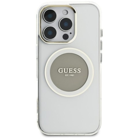Etui Guess IML Metal Colored Circle Classic Logo MagSafe do iPhone 16 Pro Max szary