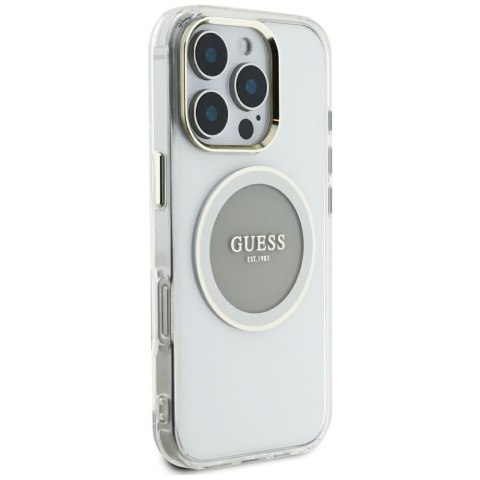 Etui Guess IML Metal Colored Circle Classic Logo MagSafe do iPhone 16 Pro Max szary