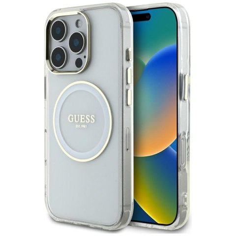 Etui Guess IML Metal Colored Circle Classic Logo MagSafe do iPhone 16 Pro biały