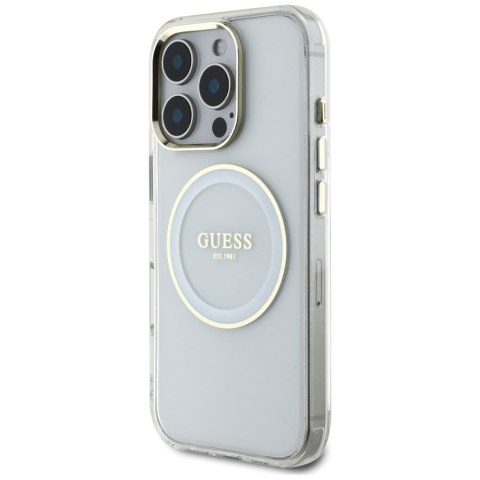Etui Guess IML Metal Colored Circle Classic Logo MagSafe do iPhone 16 Pro biały