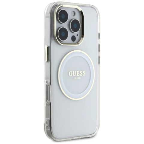 Etui Guess IML Metal Colored Circle Classic Logo MagSafe do iPhone 16 Pro biały