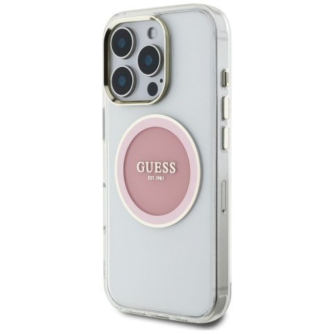 Etui Guess IML Metal Colored Circle Classic Logo MagSafe do iPhone 16 Pro różowy