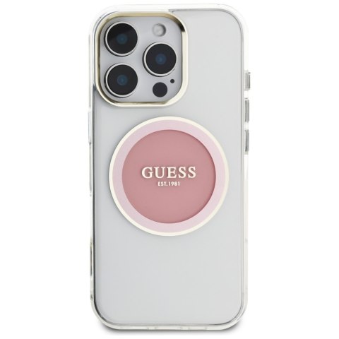 Etui Guess IML Metal Colored Circle Classic Logo MagSafe do iPhone 16 Pro różowy