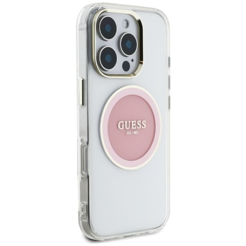 Etui Guess IML Metal Colored Circle Classic Logo MagSafe do iPhone 16 Pro różowy