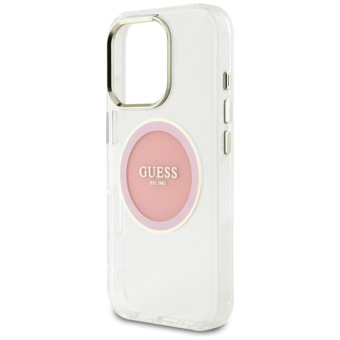 Etui Guess IML Metal Colored Circle Classic Logo MagSafe do iPhone 16 Pro różowy
