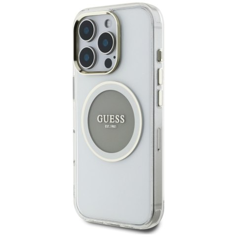 Etui Guess IML Metal Colored Circle Classic Logo MagSafe do iPhone 16 Pro szary