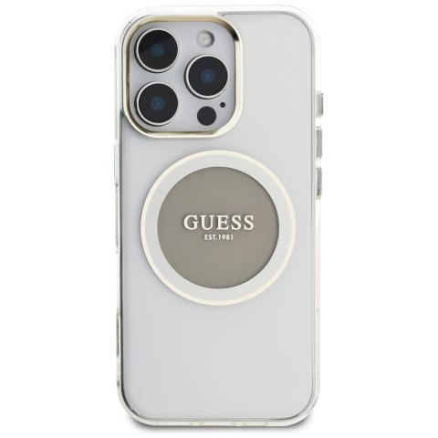 Etui Guess IML Metal Colored Circle Classic Logo MagSafe do iPhone 16 Pro szary