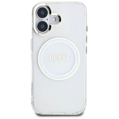 Etui Guess IML Metal Colored Circle Classic Logo MagSafe do iPhone 16 biały