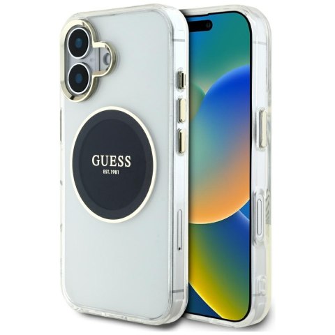 Etui Guess IML Metal Colored Circle Classic Logo MagSafe do iPhone 16 czarny