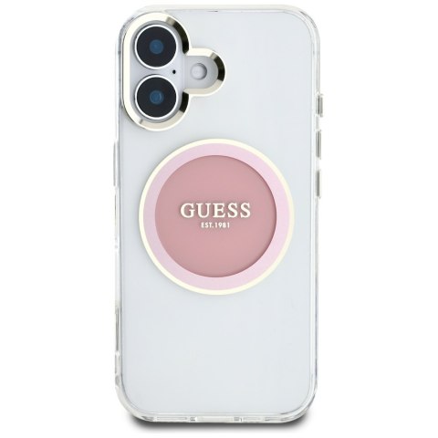 Etui Guess IML Metal Colored Circle Classic Logo MagSafe do iPhone 16 różowy
