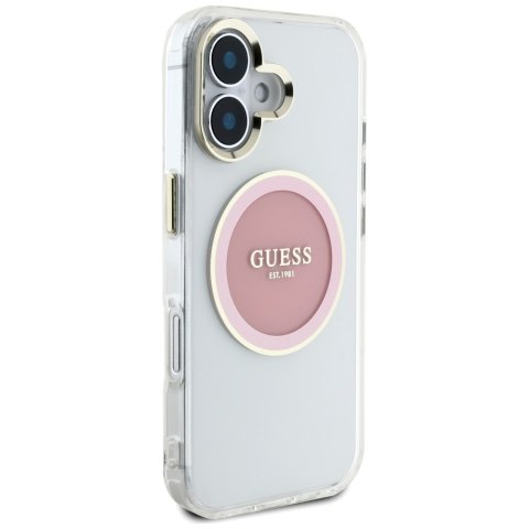 Etui Guess IML Metal Colored Circle Classic Logo MagSafe do iPhone 16 różowy