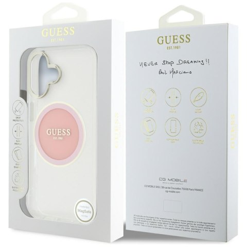 Etui Guess IML Metal Colored Circle Classic Logo MagSafe do iPhone 16 różowy