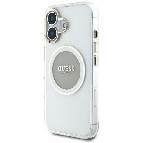 Etui Guess IML Metal Colored Circle Classic Logo MagSafe do iPhone 16 szary
