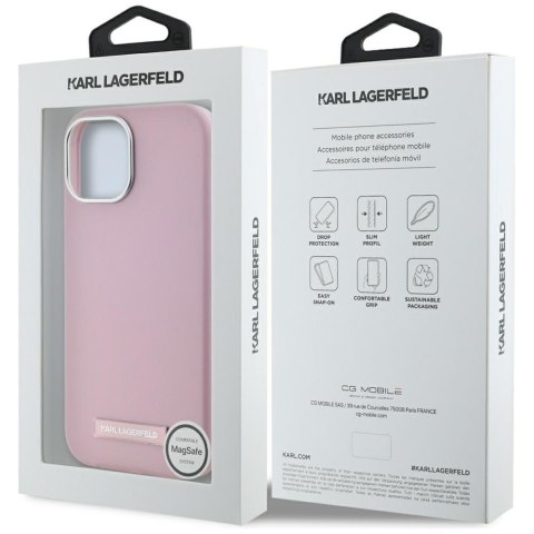 Etui Karl Lagerfeld FW Metal Plate MagSafe do iPhone 15 różowy