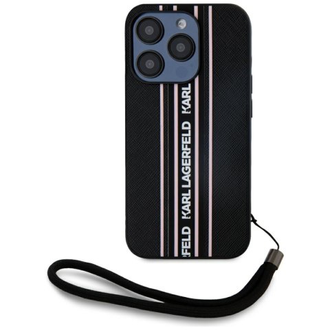 Etui Karl Lagerfeld Saffiano Athleisure Stripes Cord do iPhone 15 Pro Max różowy