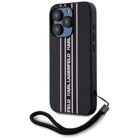 Etui Karl Lagerfeld Saffiano Athleisure Stripes Cord do iPhone 15 Pro różowy