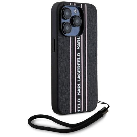 Etui Karl Lagerfeld Saffiano Athleisure Stripes Cord do iPhone 15 Pro różowy