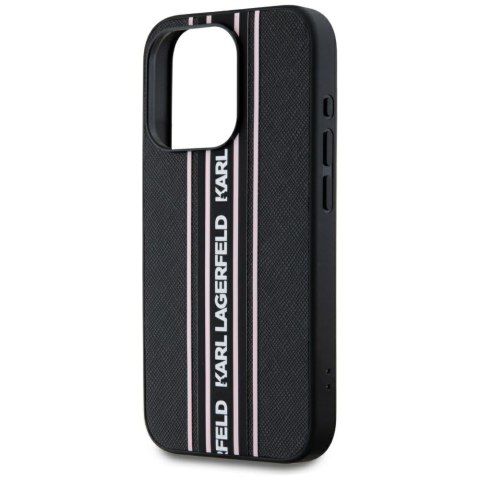 Etui Karl Lagerfeld Saffiano Athleisure Stripes Cord do iPhone 15 Pro różowy