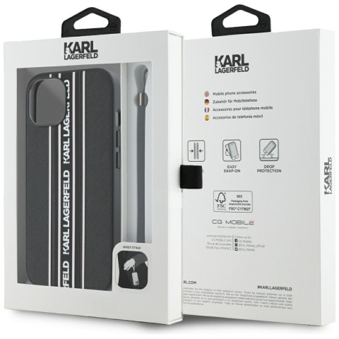Etui Karl Lagerfeld Saffiano Athleisure Stripes Cord do iPhone 15 różowy