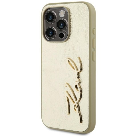 Etui Karl Lagerfeld Wrinkled Metal Signature do iPhone 15 Pro Max złoty
