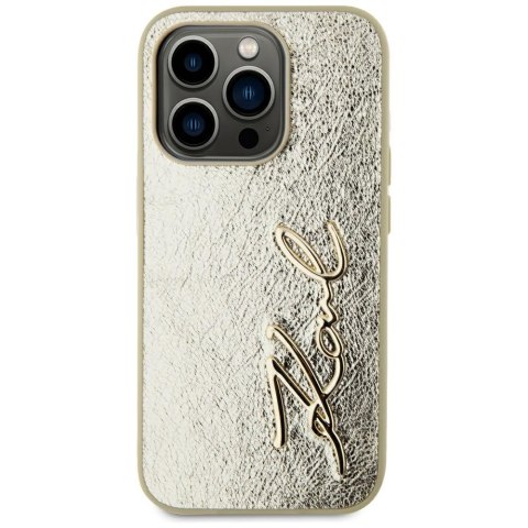 Etui Karl Lagerfeld Wrinkled Metal Signature do iPhone 15 Pro Max złoty