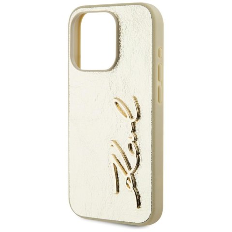 Etui Karl Lagerfeld Wrinkled Metal Signature do iPhone 15 Pro Max złoty