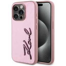 Etui Karl Lagerfeld Wrinkled Metal Signature do iPhone 15 Pro różowy
