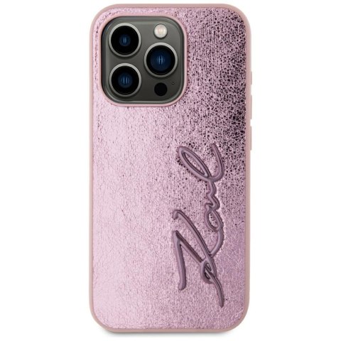 Etui Karl Lagerfeld Wrinkled Metal Signature do iPhone 15 Pro różowy
