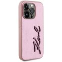 Etui Karl Lagerfeld Wrinkled Metal Signature do iPhone 15 Pro różowy