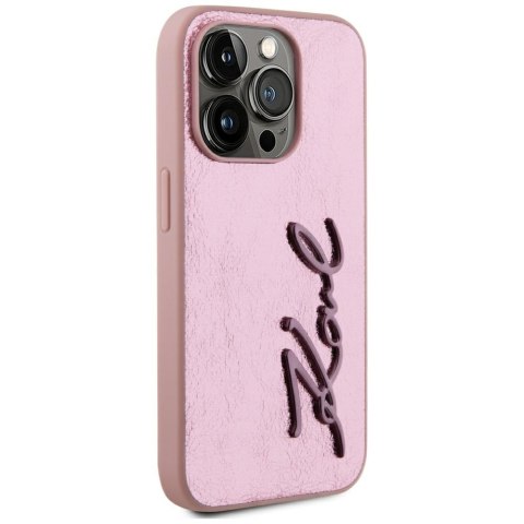 Etui Karl Lagerfeld Wrinkled Metal Signature do iPhone 15 Pro różowy
