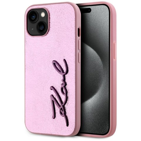 Etui Karl Lagerfeld Wrinkled Metal Signature do iPhone 15 różowy