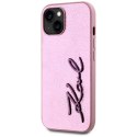 Etui Karl Lagerfeld Wrinkled Metal Signature do iPhone 15 różowy