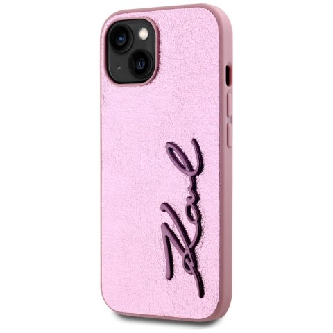 Etui Karl Lagerfeld Wrinkled Metal Signature do iPhone 15 różowy