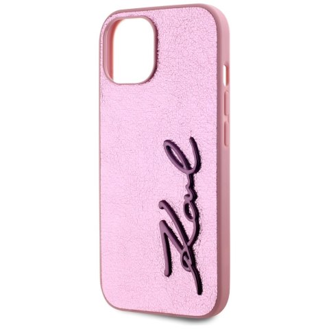 Etui Karl Lagerfeld Wrinkled Metal Signature do iPhone 15 różowy
