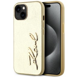 Etui Karl Lagerfeld Wrinkled Metal Signature do iPhone 15 złoty