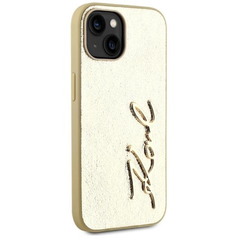 Etui Karl Lagerfeld Wrinkled Metal Signature do iPhone 15 złoty