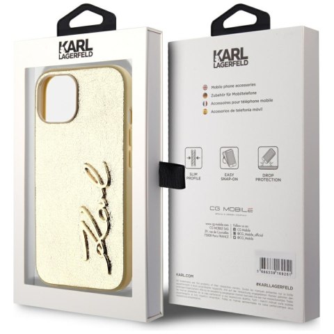 Etui Karl Lagerfeld Wrinkled Metal Signature do iPhone 15 złoty