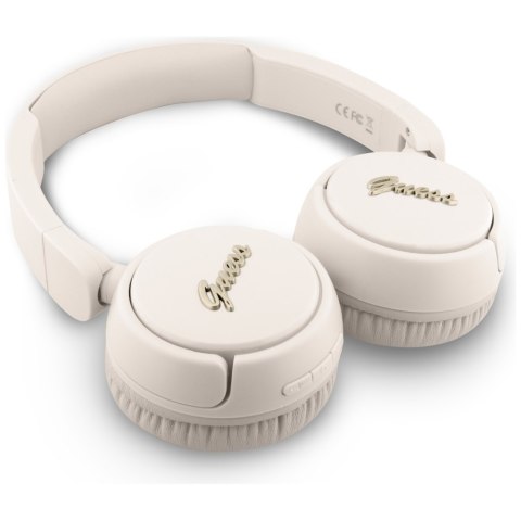Słuchawki nauszne Guess Bluetooth 5.3 Metal Logo Script beżowy