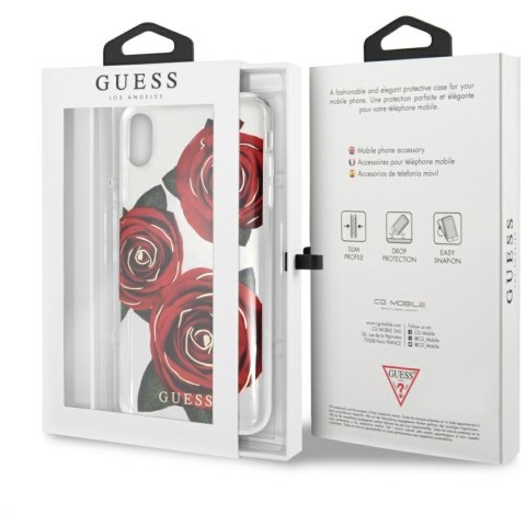 Guess GUHCI65ROSTR iPhone Xs Maxtransparent hard case Flower Desire red roses