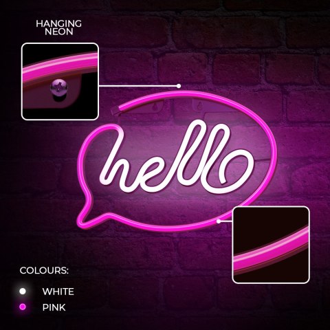 Neon LED HELLO róż biały Bat + USB FLNE15 Forever Light