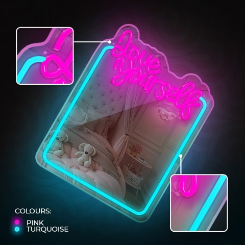Neon MIRROR LED LOVE YOURSELF błękit róż FMNE01 Forever Light