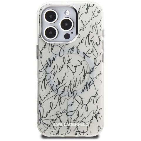Etui Karl Lagerfeld IML Karl Script Pattern MagSafe do iPhone 16 Pro Max biały