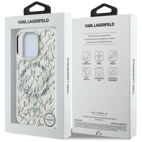 Etui Karl Lagerfeld IML Karl Script Pattern MagSafe do iPhone 16 Pro Max biały