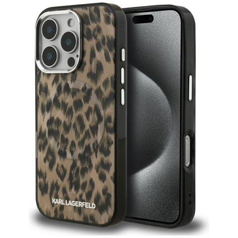 Etui Karl Lagerfeld IML Leopard Pattern MagSafe do iPhone 16 Pro brązowy