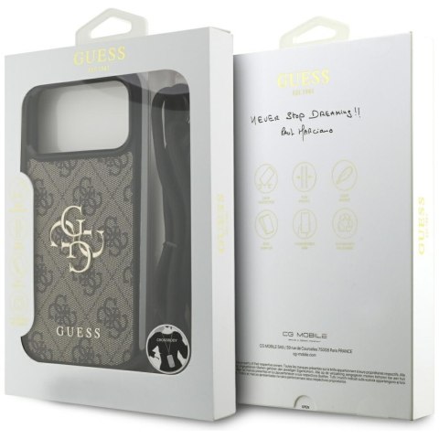 Etui Guess 4G Big Logo Cord Stap Crossbody do iPhone 17 Pro Max brązowy