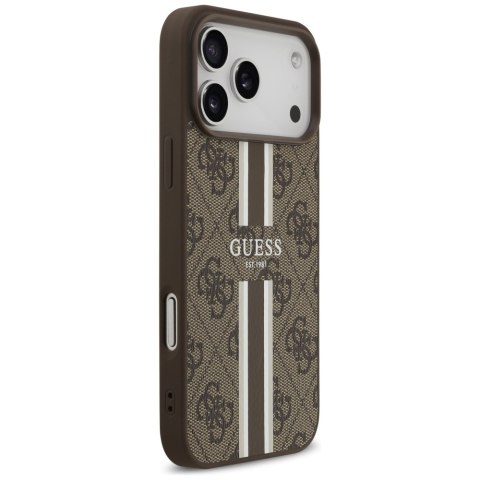 Etui Guess 4G Printed Stripes MagSafe do iPhone 17 Pro Max brązowy