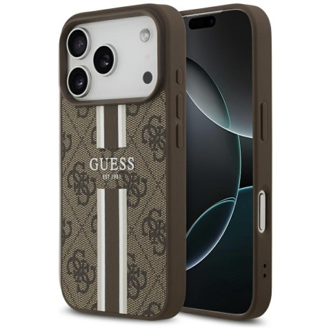Etui Guess 4G Printed Stripes MagSafe do iPhone 17 Pro brązowy