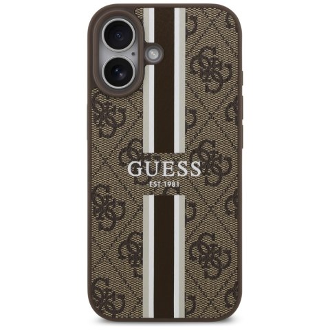 Etui Guess 4G Printed Stripes MagSafe do iPhone 17 brązowy
